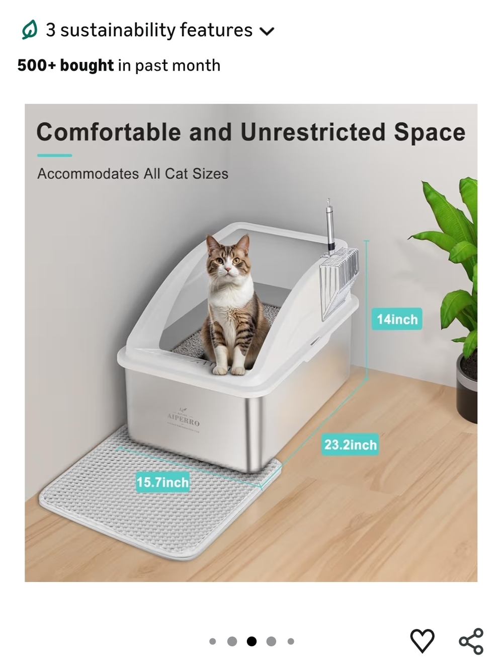 8-Inch Deep Stainless Steel Cat Litter Box - White and Silver - Picture 3 of 6
